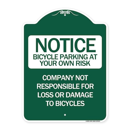 Bicycle Parking At Your Own Risk Company Not Responsible For Loss Or Damage To Bicycle Aluminum Sign